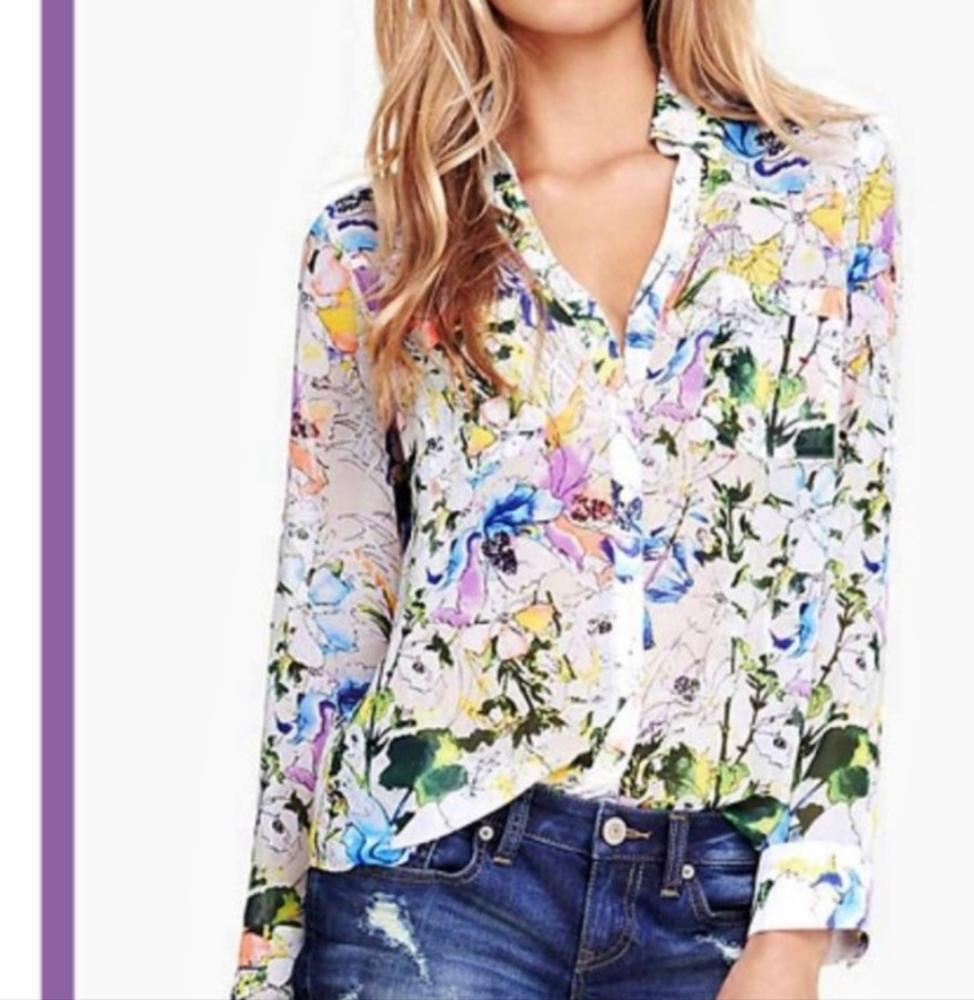 EUC Express Size XS Portofino Convertible Sleeve Semi Sheer Crepe Shirt!